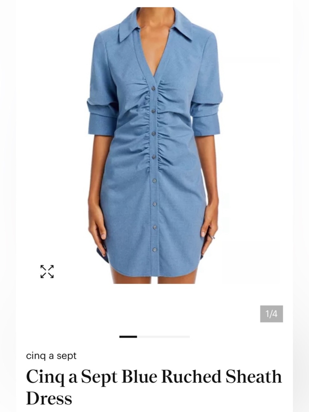 cinq a sept Dusty Blue Ruched Shirt Mini Dress